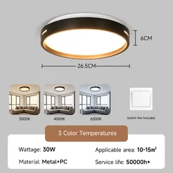 Smart LED Dimmable Ceiling Light with Remote Control - Adjustable Color - Memory function (3 Colors 30W Black)