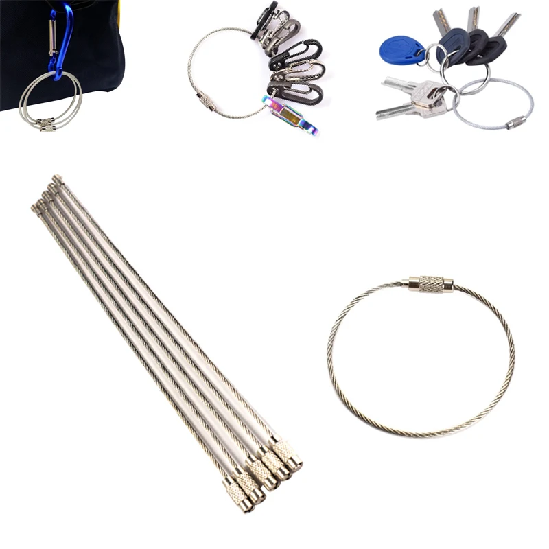 

EDC hang wire chain tag screw luggage rope keyring loop circle bushcraft kit lock gadget ring keychain tool cable key steel