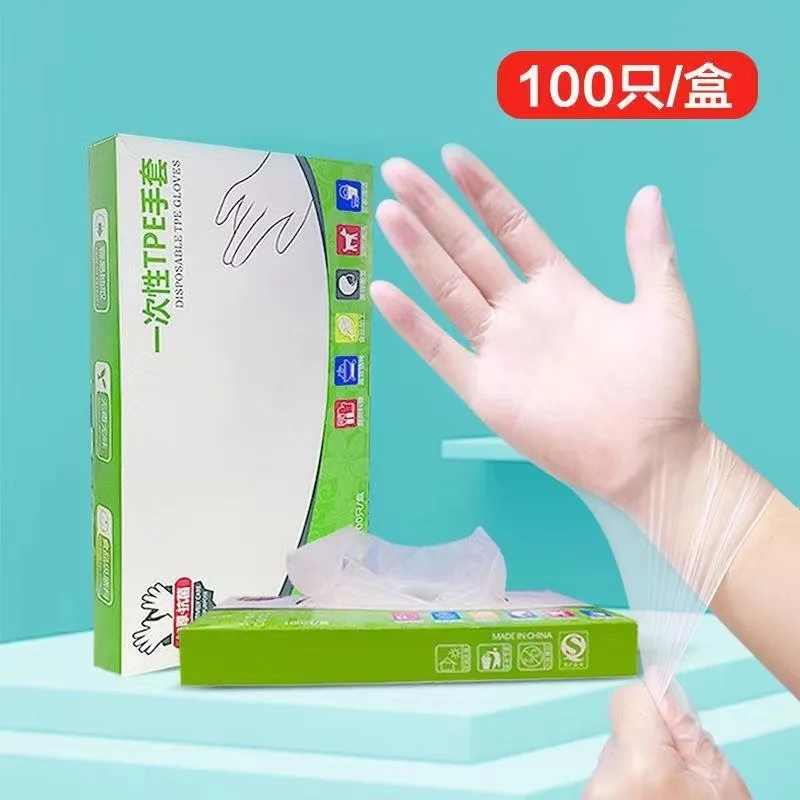 100pcs food grade transparent clear one-off single use disposable gloves TPE glove plastic glove