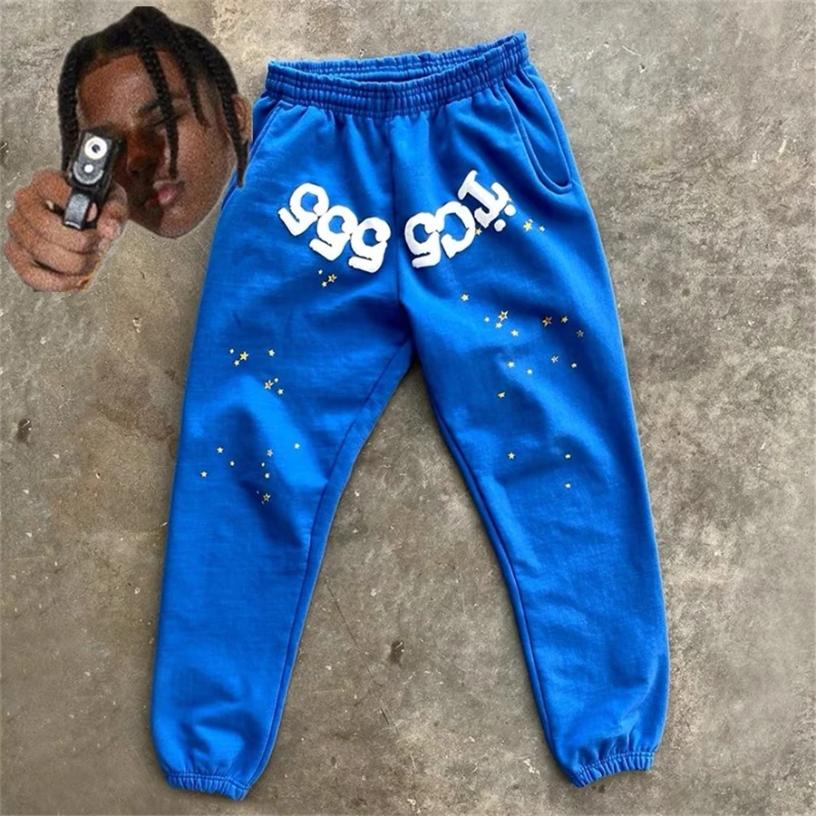 2022 Fluorescent Green Graphic Spider Pants Men Women Flame Print Young