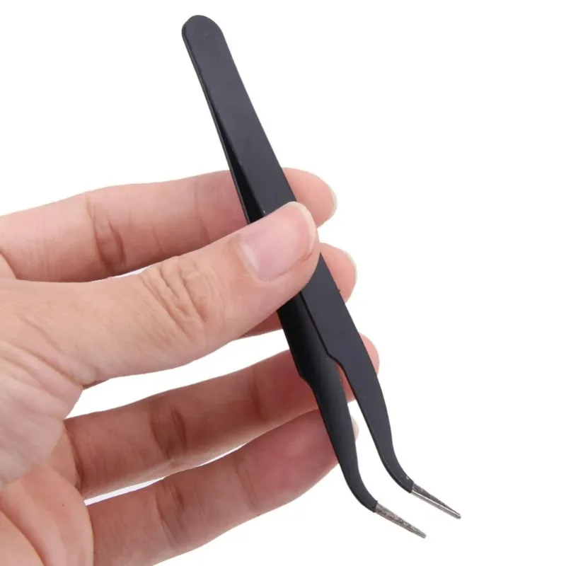 2 Pcs Stainless Steel Elbow Antistatic Nail Tweezers Nail Rhinestone Paillette Nipper Manicure Decorations Picking Tweezer Clip
