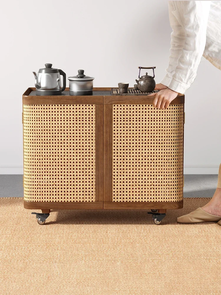 

New Chinese style dining edge cabinet, solid wood storage, mobile coffee table, kettle, integrated office tea edge cabinet