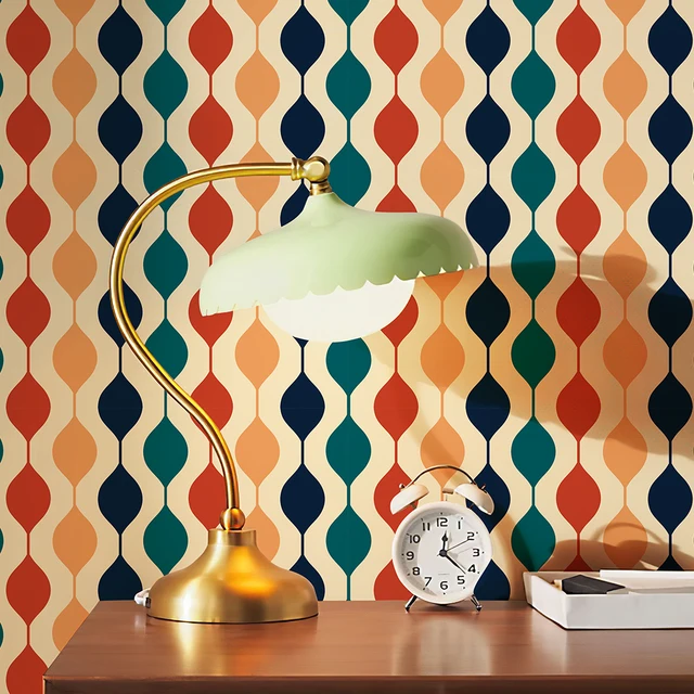 Rero Boho เส้นหยัก PVC วอลล์เปเปอร์ Self-กาวกันน้ําห้องน้ําห้องครัว Wall Decor สีสันตู้ไวนิลสติกเกอร์ 1