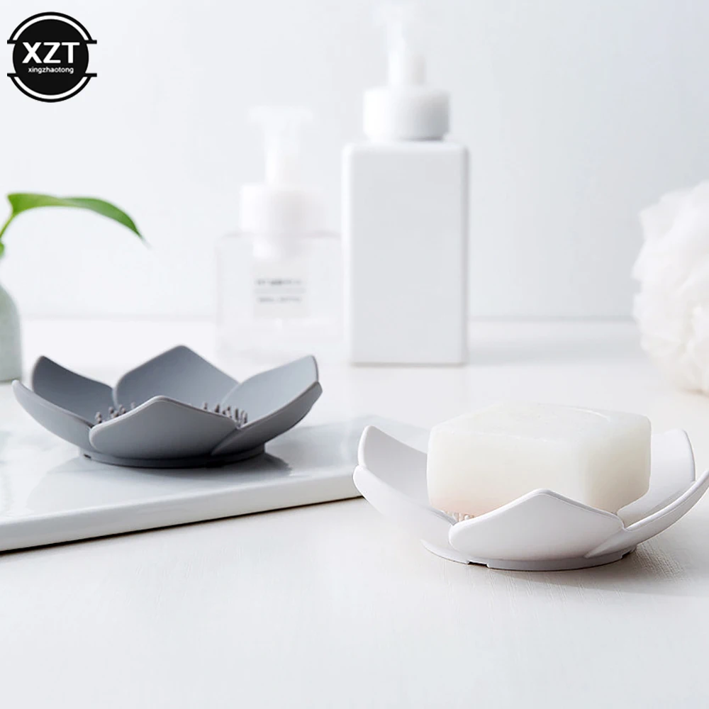Newest Soap Box Lotus Shape Non-slip Portable Silicone for Draining Soap Tray Draining Soap Dish Kitchen Bathroom Accessories 5