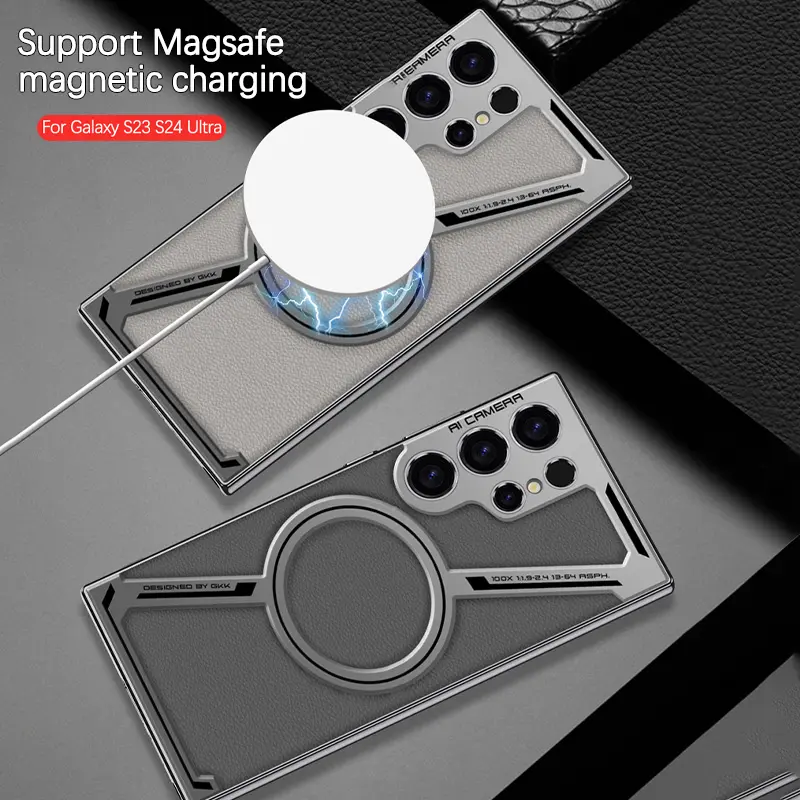 For Samsung Galaxy S26 S25 S24 S23 Ultra Luxury Plating Leather Magsafe Phone Case Magnetic Wireless Charging Shockproof Cover - Image 6