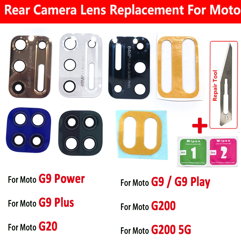 

2Pcs，100% Original For Motorola Moto G9 Power G9 Play G9 Plus G20 G200 5G Back Rear Camera Glass Lens With Ahesive Replacement