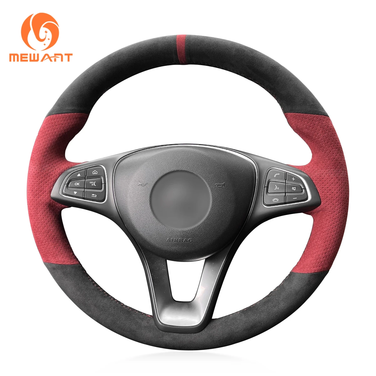 

MEWANT Dark Gray Alcantara Car Steering Wheel Cover for Mercedes Benz W176 W246 W205 C117 C218 W213 EQV W447 X156 W166 X253