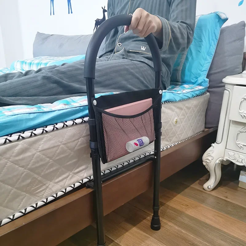 Black Bedside Handrails with Foot Pads Handrails with Legs Protector For Elderly Anti-fall Guardrail Heigt Adjustable