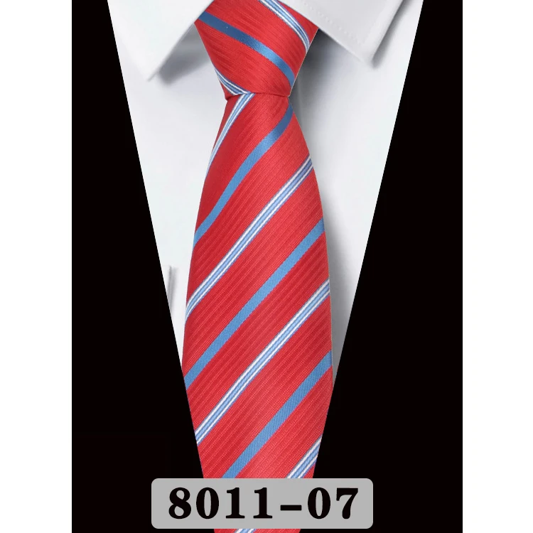 Neue Herren-Krawatte, modisch, klassisch, Polyester, gestreift, Rot, Blau, Grau, Hochzeit, Party, Designer, Business, 8 cm, Jacquard-gewebte Krawatte, Geschenk – Detail 10