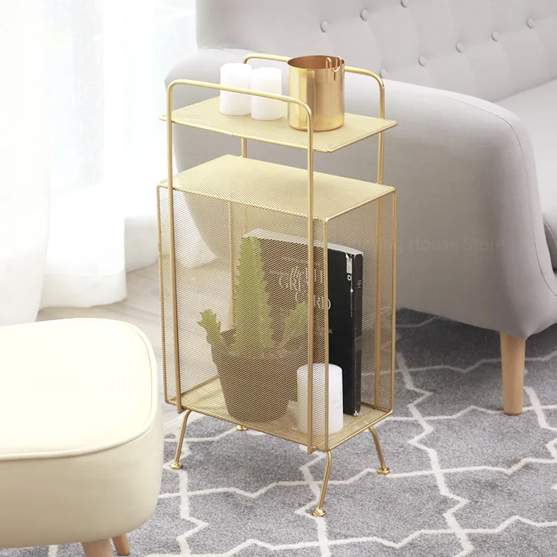 

High Quality Metal Storage Rack Bedside Magazine Book Shelf Floor Stand Bookcase Gold Pink Luxury Storage Shelves Steel Wire