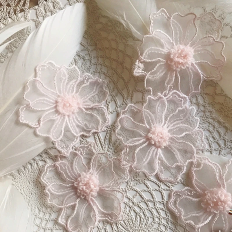 5pcs 6cm Ganza 더블 레이어 레이스 꽃 Applique 수 놓은 패치 DIY 수제 공예 웨딩 드레스 장식에 바느질