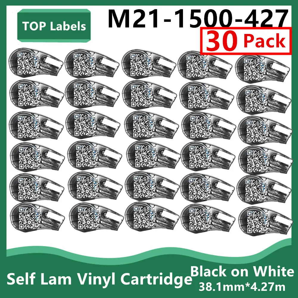 30PK 비닐 카트리지 M21 1500 427 흰색 바탕에 검정색 38.1mm, 휴대용 라벨 프린터 제어, 전기 패널, 데이터 콤 라벨링 사용