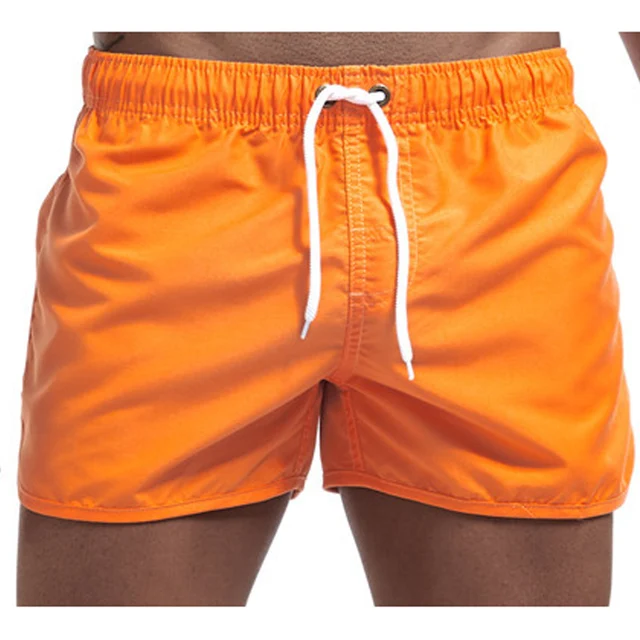 New Men's Summer Swimwear Solid Color Beach Board-shorts Swimsuits Running Sports Casual Breathable Homme Short Pants orange