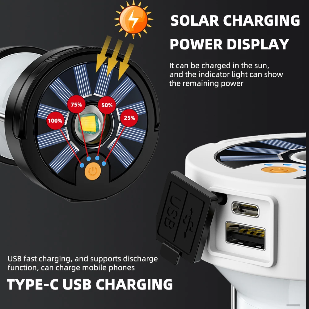 Solar Lantern Camping Light Outdoor Lighting Rechargeable Lamp Powerful Flashlight Tent Equipment Supplies Portable Lights