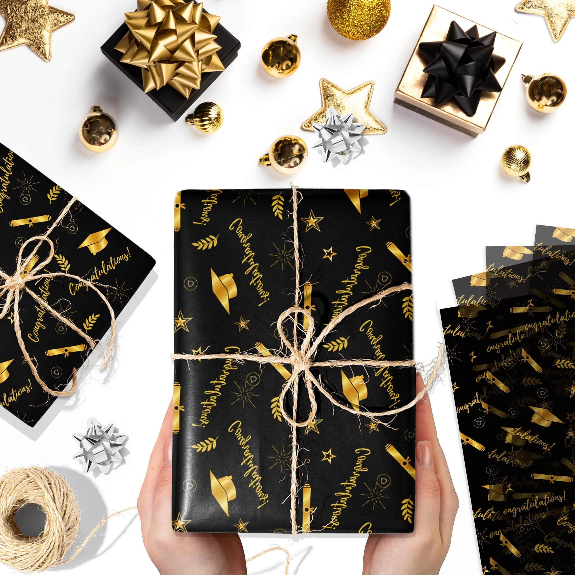 20/50 Stück Seidenpapier mit Abschlussfeier-Thema, Schneebirnenpapier, Geschenkpapier, Geschenkverpackung für Schulpartybedarf – Detail 7