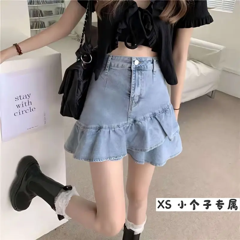 

Kawaii Hot Girl Denim Skirt Womens Pleated Skirt Y2k Fashion Casual College Style High Waist Slim Goth Mini A Word Short Skirt