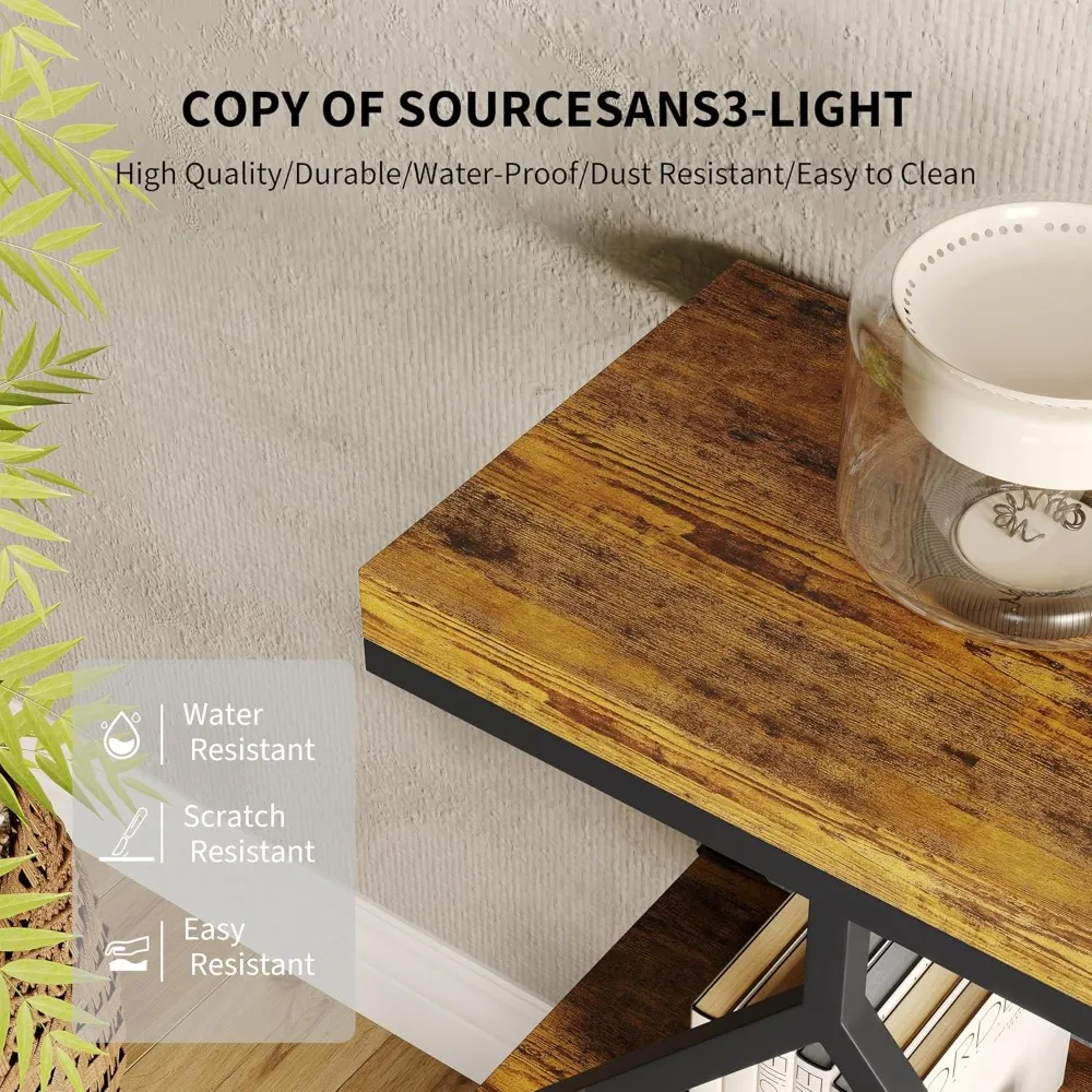 3-Tier Industrial Console Table with Storage, Rustic Brown Entryway Sofa Table, Diamond Metal Frame