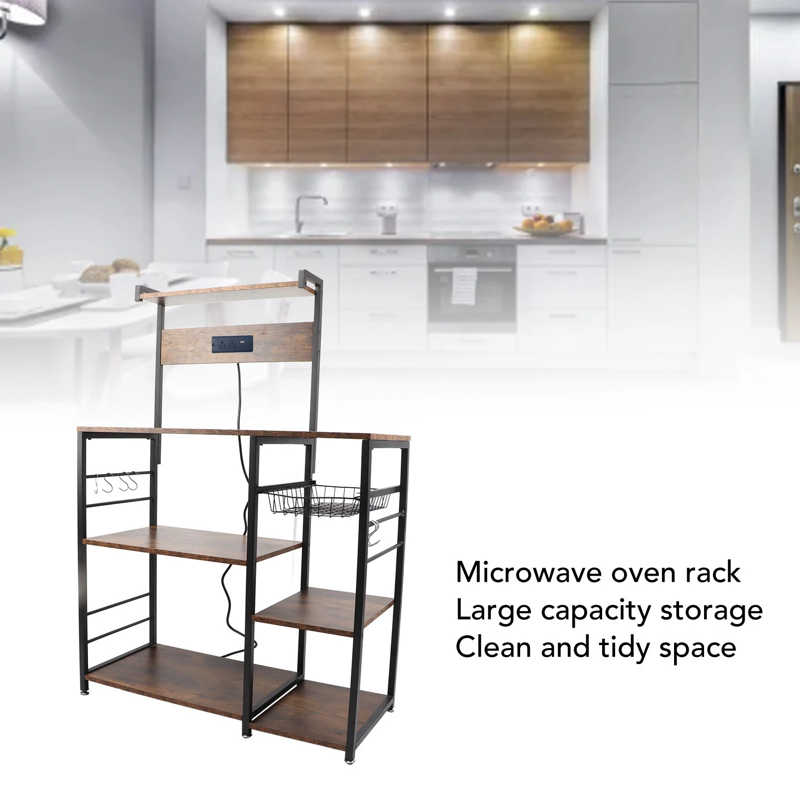 Kitchen Utility Storage Shelf Microwave Oven Stand Coffee Bar Station Rust Resistant Strong Load Bearing Multi Tier for Spices 3