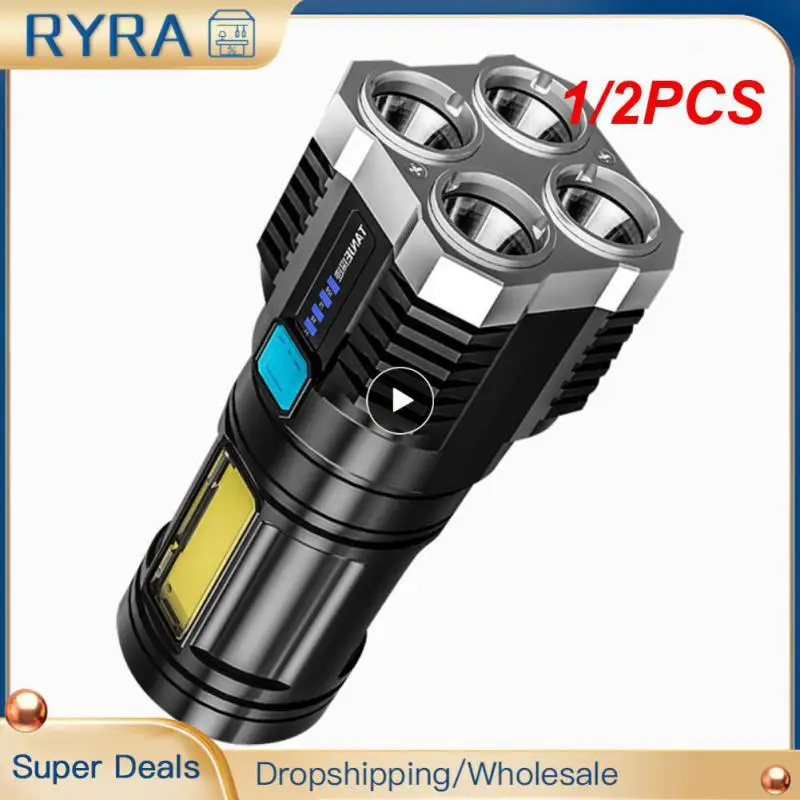 

1/2PCS High Power 4 LED Flashlight USB Rechargeable Outdoor Mini Portable Flashlight Highlight Tactical Lighting COB LED