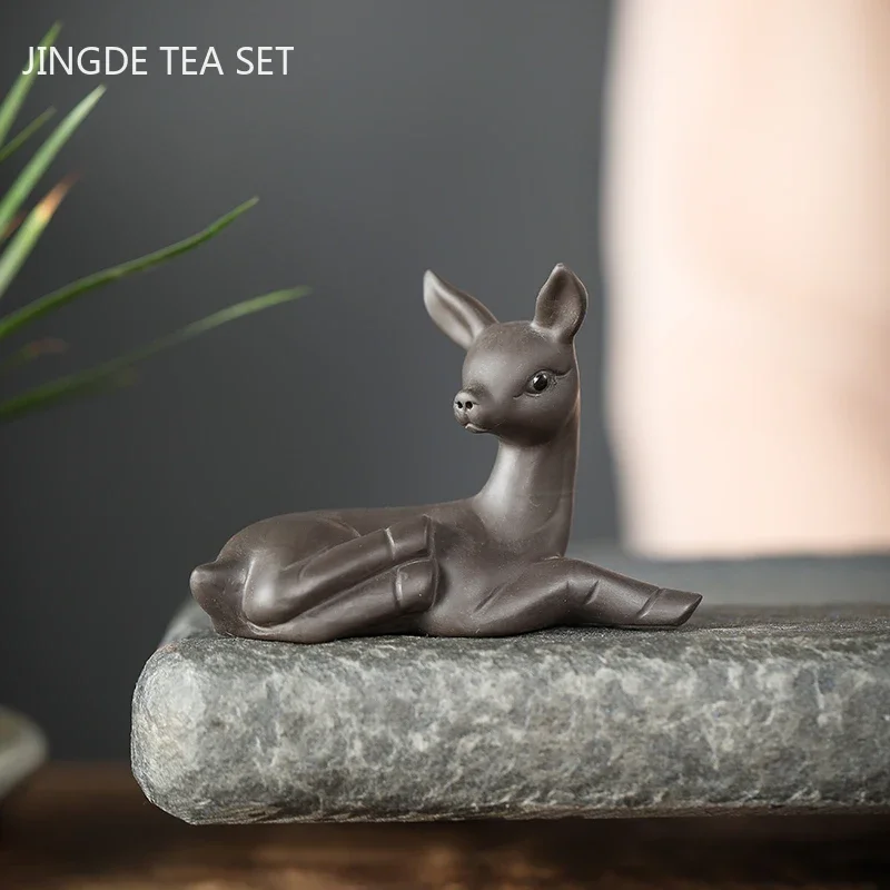Purple Clay Fawn Model Statue Decoration Boutique Tea Pet Ornaments Study Desktop Decor Crafts Chinese Tea Set Accessories