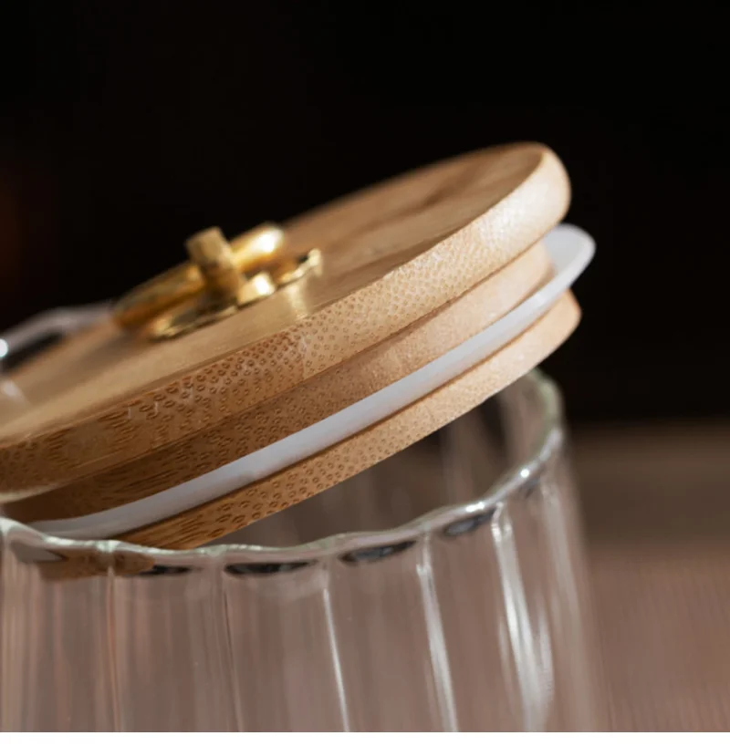 Airtight Glass Kitchen Storage Jar with Wood Lid - Perfect for Grains, Tea, Coffee, and Candy