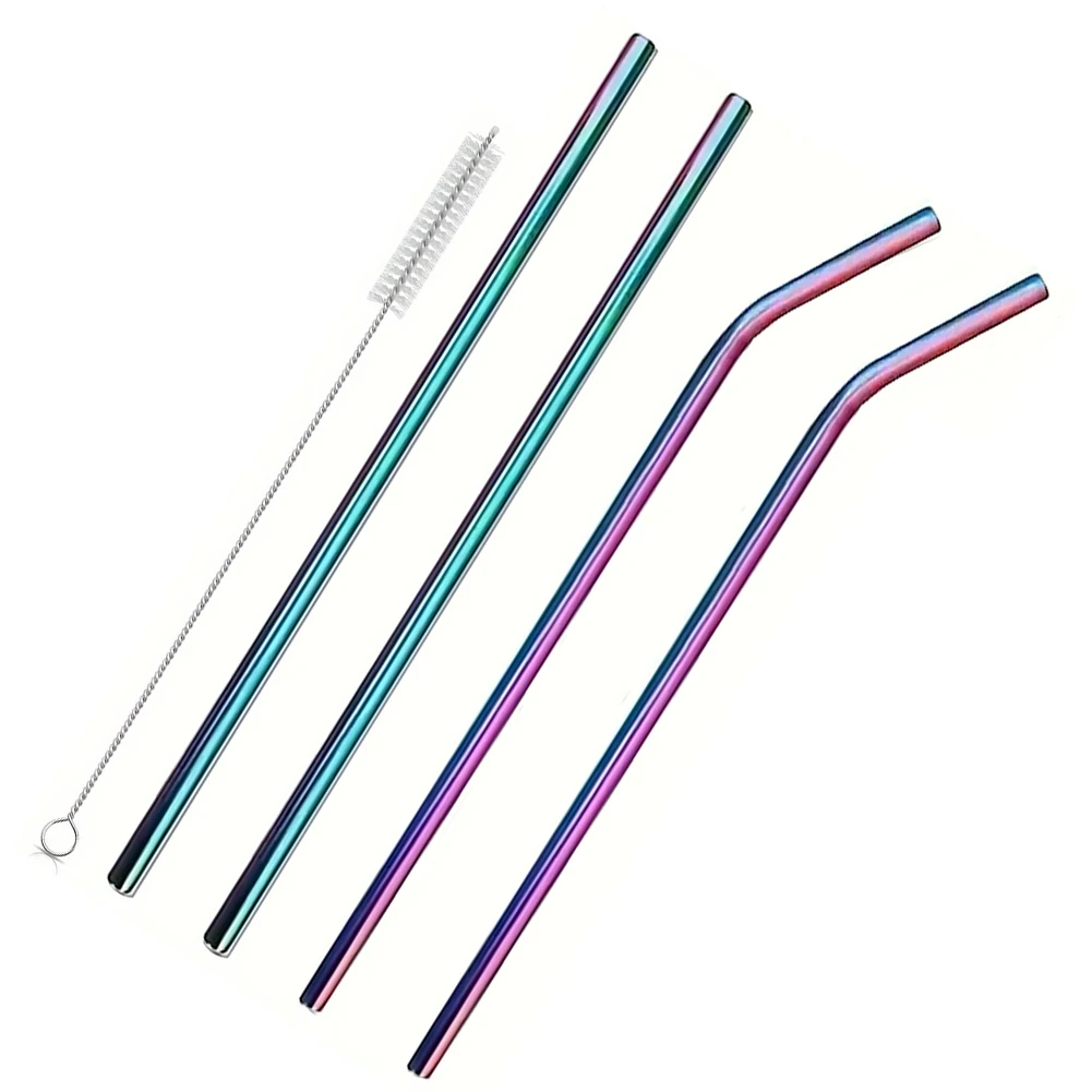 4-Piece Stainless Steel Reusable Straw Set with Cleaning Brush