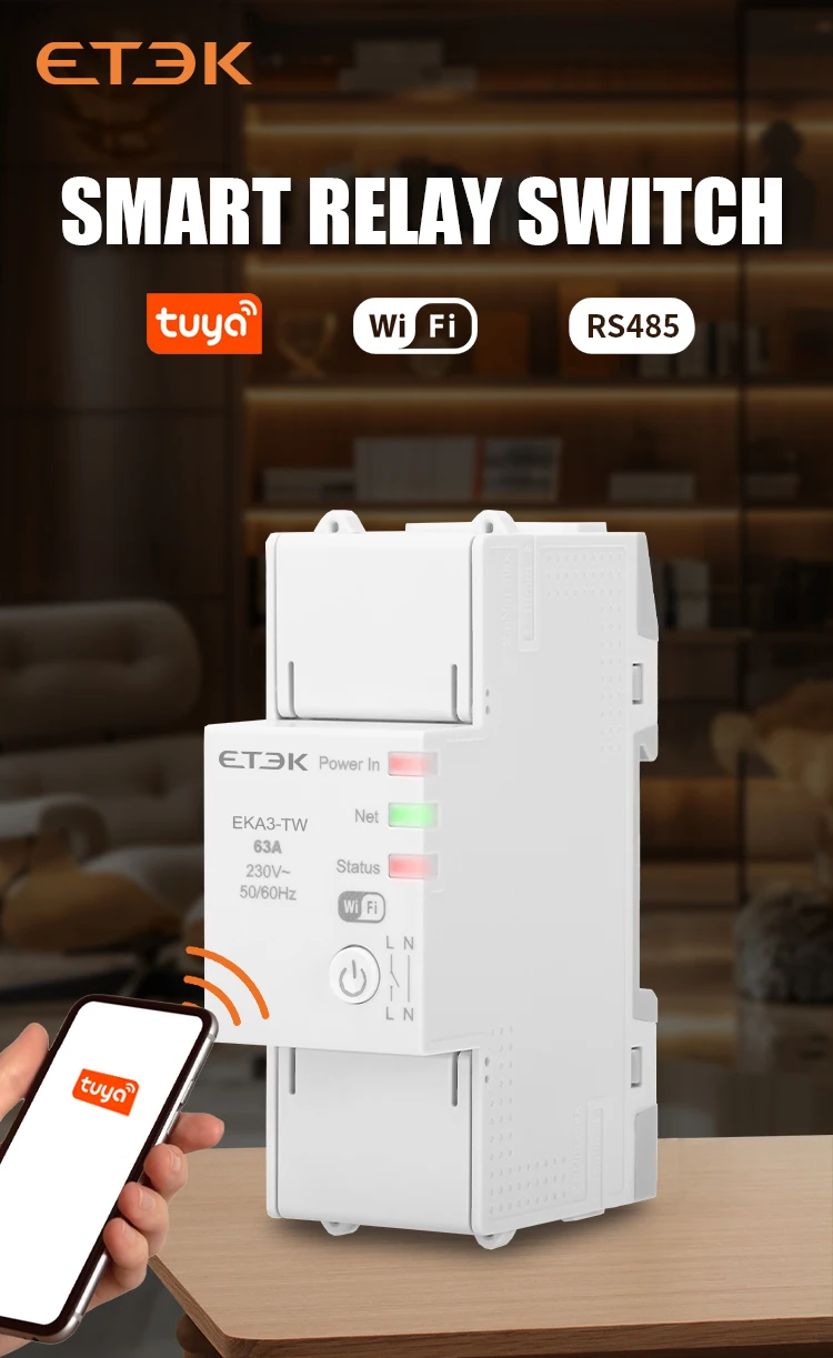 DIN Rail Solar System /EV Charger TUYA Smart Relay Relay 63A controls adjustable