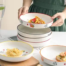 

Nordic Minimalist Household Plate Hand Painted Underglaze Creative Meal Dish Plate Ceramic Deep Soup Plate