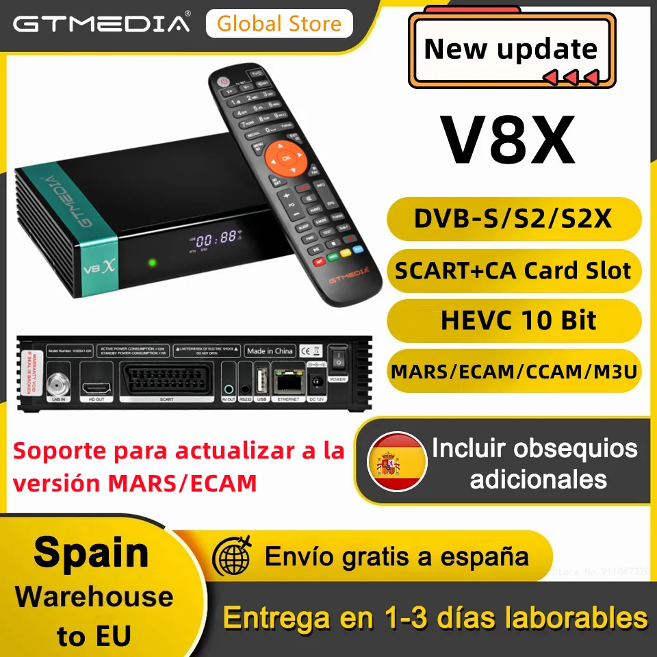 Gtmedia-receptor de Satélite com Wifi Embutido Leitor de Cartão ca Suporte Stb Mars Ecam Ccam M3u V8x Dvb-s s2 S2x H.265 Hevc 10bit