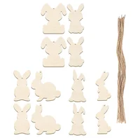 12 Pcs Shape Decorative Wood Cutouts Easter Slices Unfinished Craft naments Bunny Wood Chips Wooden Bunny Slices 1