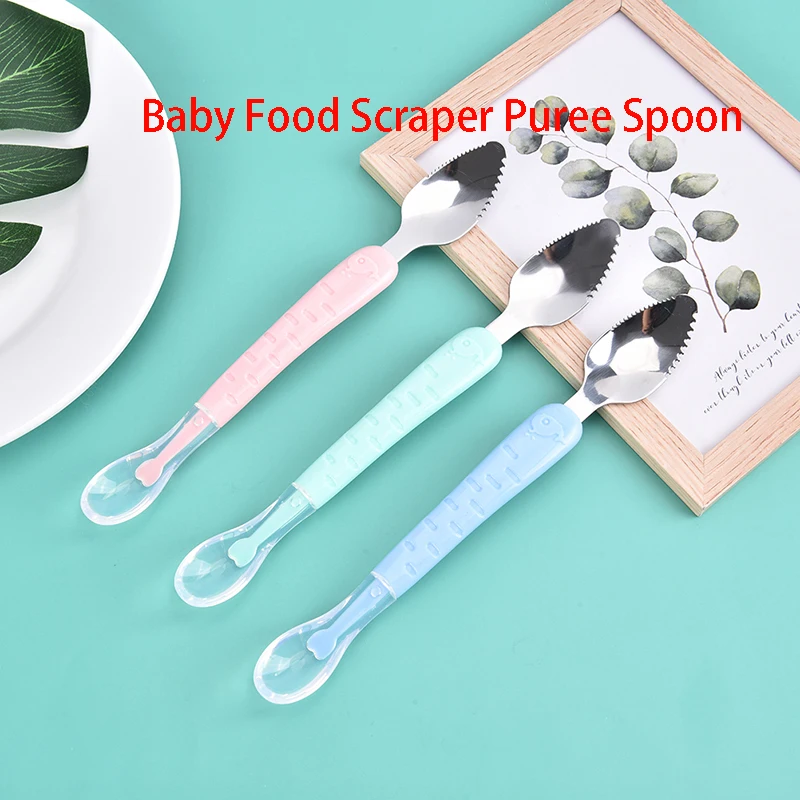 

Baby Food Supplement Fruit Double-headed Mud Scraper Baby Food Scraper Stainless Steel Apple Mud Spoon Multifunctional Tableware