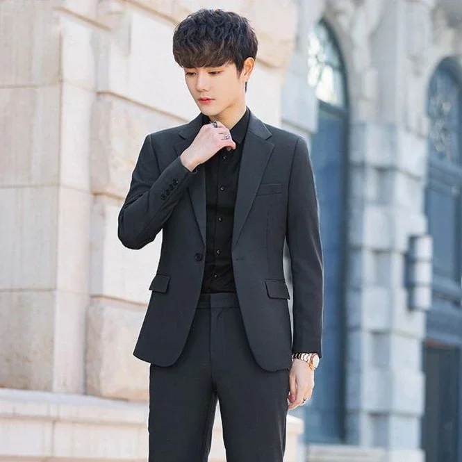 thumbnail image 1 of Conjunto de 2 piezas para hombre de alta calidad 2024, trajes y blazers ajustados de color sólido para hombre, pantalones de moda, lujo elegante clásico, 1 of 5