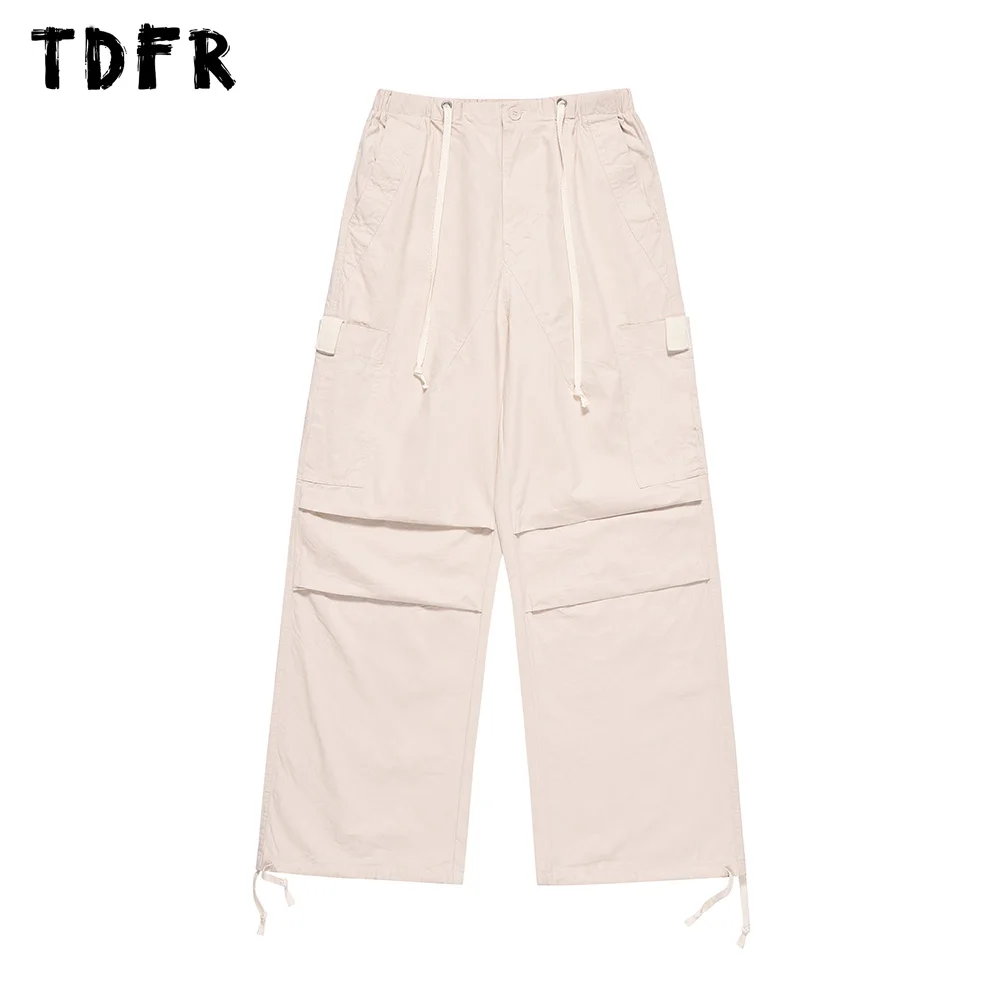 

Pleated Cargo Jogger Pants Mens Casual Loose Pocket Drawstring Elastic Waist Wide Leg Straight Pants Men Trousers