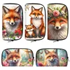 Watercolor Fox Floral Print Wallet Fox Flowers Art Coin Money Bag Phone Credit Card Holder Small Clutch Long Wallet Zipper Pouch 1