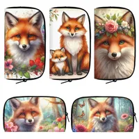 Watercolor Fox Floral Print Wallet Fox Flowers Art Coin Money Bag Phone Credit Card Holder Small Clutch Long Wallet Zipper Pouch 1
