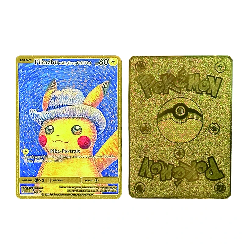 

Pokemon Metal Card PTCG Van Gogh Museum Pikachu Collection English Cards DIY Pika with Grey Felt Hat Cards Toy Christmas Gift