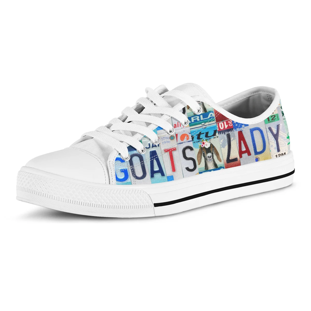 License Plate Goats Lady Design New Women Canvas Shoe Summer Autumn White Breathable Casual Sneakers Comfortable Flats