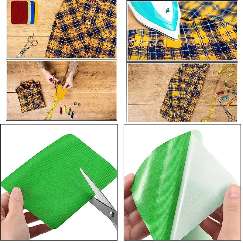 Set of 4 Multi-Colored Iron-On Fabric Patches for Clothing Repair and Decoration