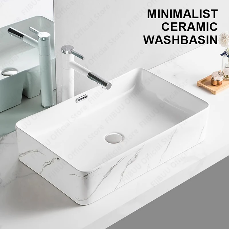 เซรามิคพอร์ซเลนอ่างล้างจานเคาน์เตอร์ห้องน้ําระเบียงอ่างล้างจานสี่เหลี่ยมผืนผ้าอ่างล้างหน้าอ่างล้างหน้าด้านบนเคาน์เตอร์อ่างล้างหน้า 1