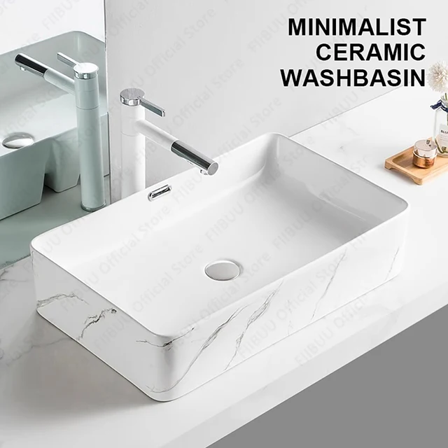 เซรามิคพอร์ซเลนอ่างล้างจานเคาน์เตอร์ห้องน้ําระเบียงอ่างล้างจานสี่เหลี่ยมผืนผ้าอ่างล้างหน้าอ่างล้างหน้าด้านบนเคาน์เตอร์อ่างล้างหน้า 1