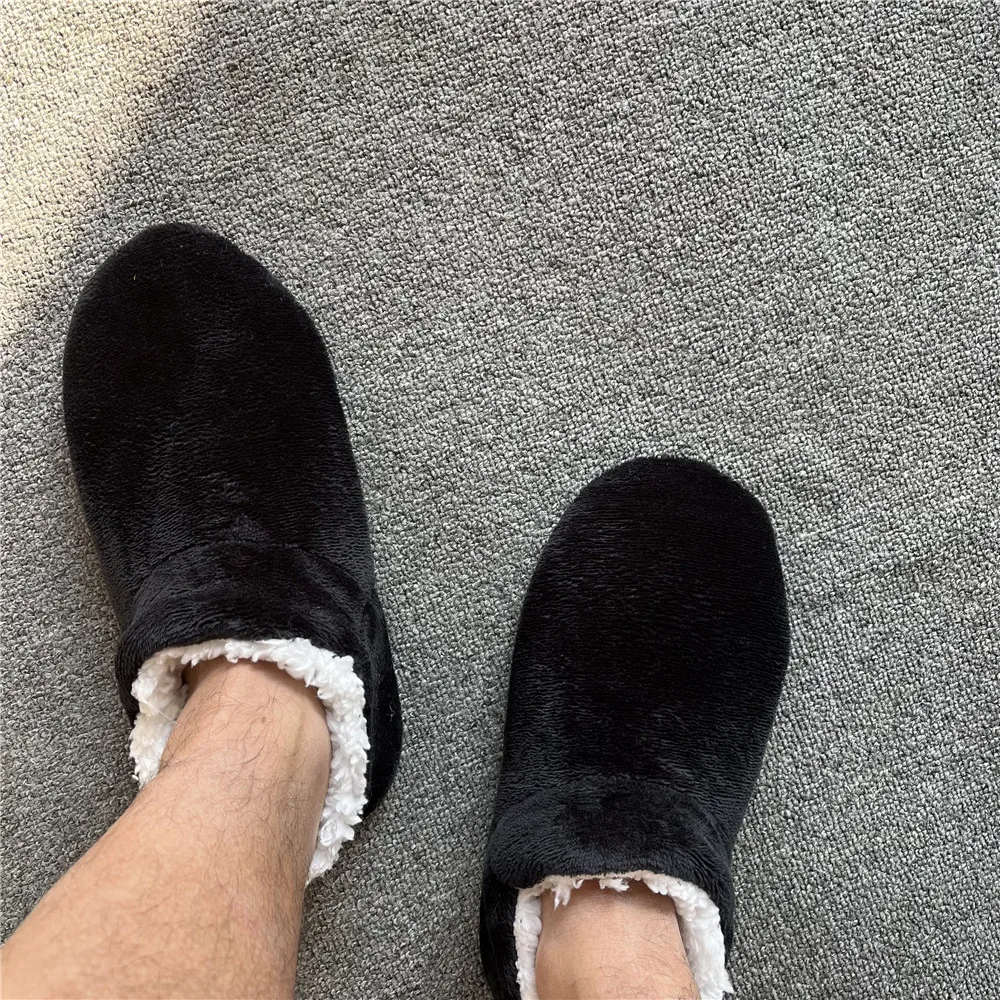 Mens Indoor Slippers House Home Winter warm Plus Size Non Slip Plush Soft Slippers Comfy Fluffy Floor Male Casual Shoes Flat pallene fur cotton slippers women indoor warm plush home slippers winter soft sole casual fur shoes fluffy flat non slip slides