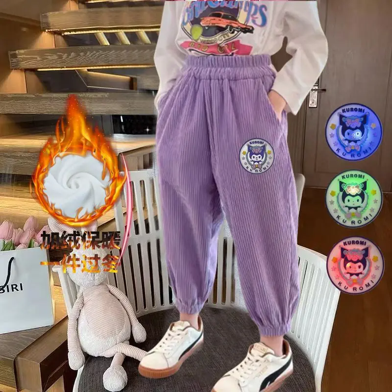 

Autumn Winter Sanrio Kuromi Anime Fleece Pants Children Baby Cute Luminous Casual Sports Trousers Lovely Toys for Kids