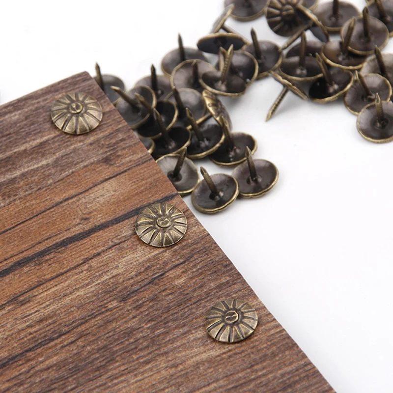 50Pcs Upholstery Nail Antique Brass Bronze Jewelry Gift Wine Case Box Sofa Decorative Tack Stud Pushpin Doornail Hardware