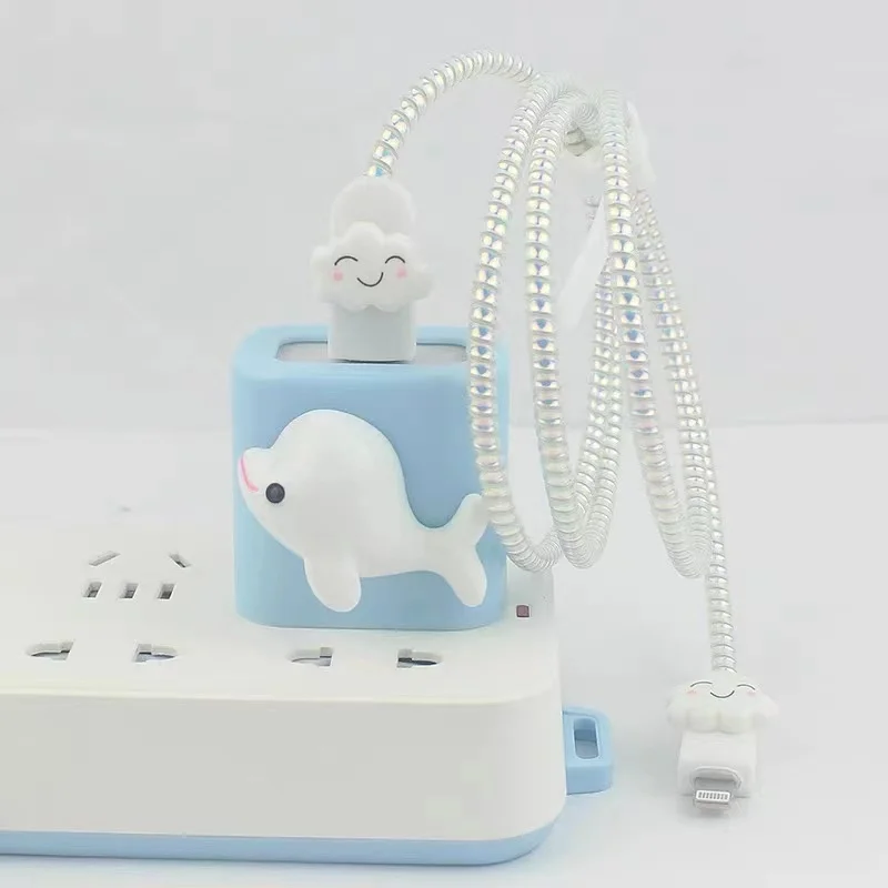 Cartoon Whale18W 20W Avvolgicavo Set Usb Charger Cable Protector Per Apple 11 12 13 Iphone Per Cavo Proteggi Decorazione Blu