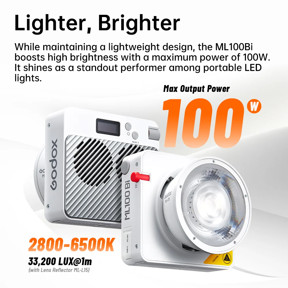 Godox ML100BI 풀 컬러 LED 비디오 조명 휴대용 RGB 포켓 필 라이트 (카메라 야외 촬영, 라이브 및 앱 제어)