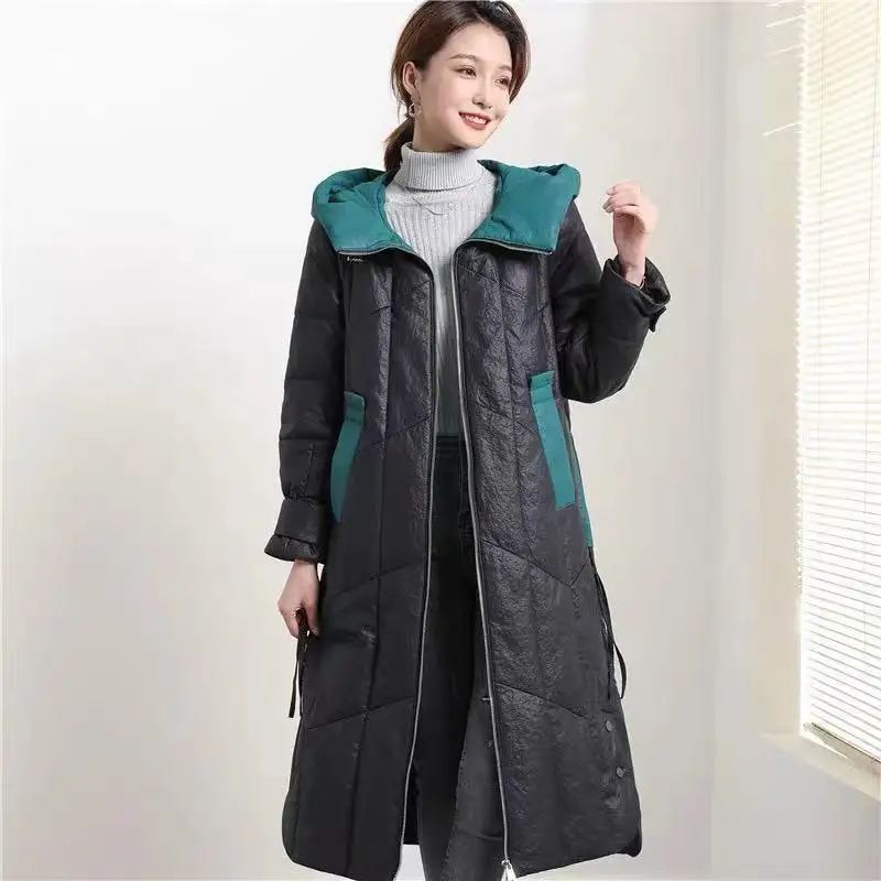 

2023 Promotion Haining real sheepskin Down jacket autumn and winter coat embossed stone grain leather coat large hooded medium