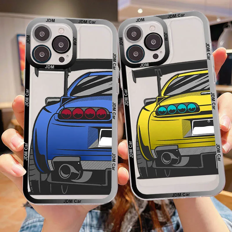 

Japan JDM Sports Cars Comic Phone Case For iPhone 14 13 12 11 Pro Max Mini X Xs XR 6 7 8 Plus SE 2020 Transparent Case