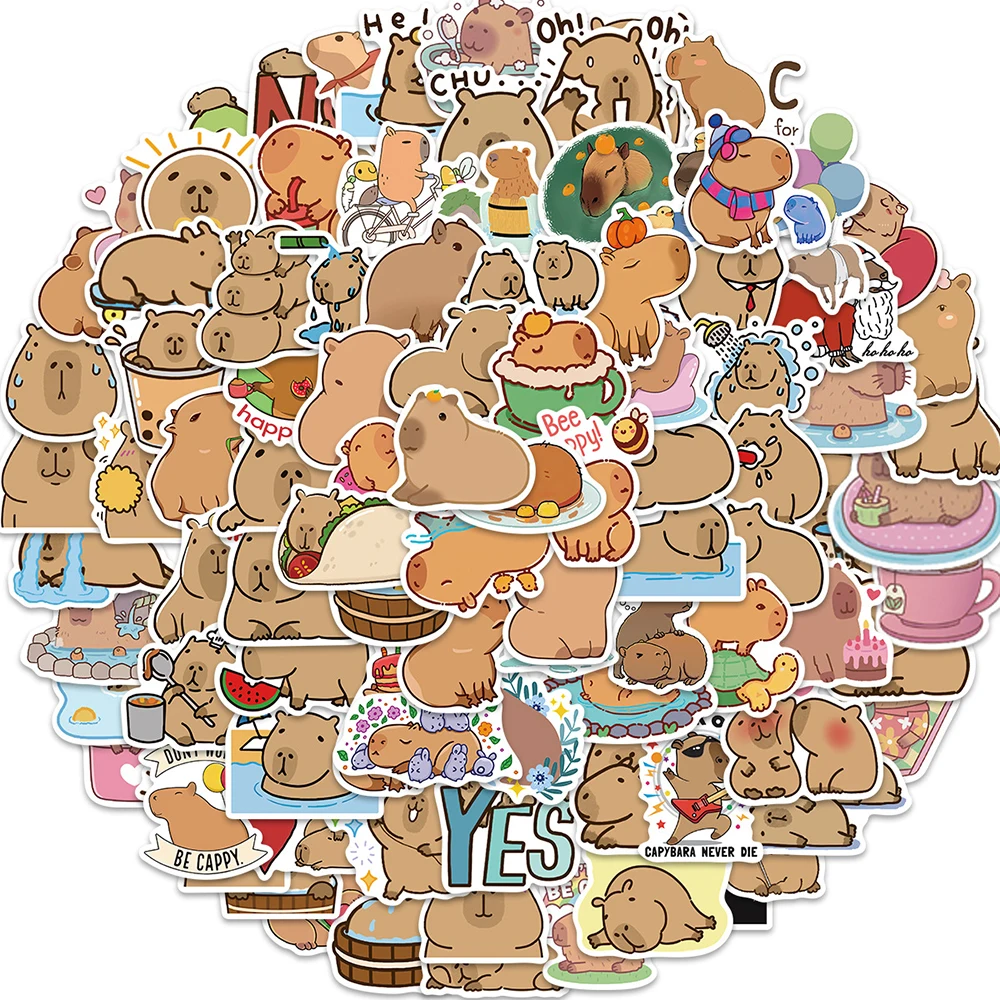 

10/30/50/100pcs Cute Capybara Sticker Set for Laptop Guitar Scrapbook Phone Suitcase Funny Decoration Sticker Decals Kids Toys