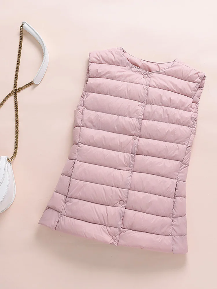 0-10℃ Ultralight Down Vest Women 2024 New Autumn Winter Female Duck Down Waistcoat Puffer Feather Padded Sleeveless Warm Jackets 5