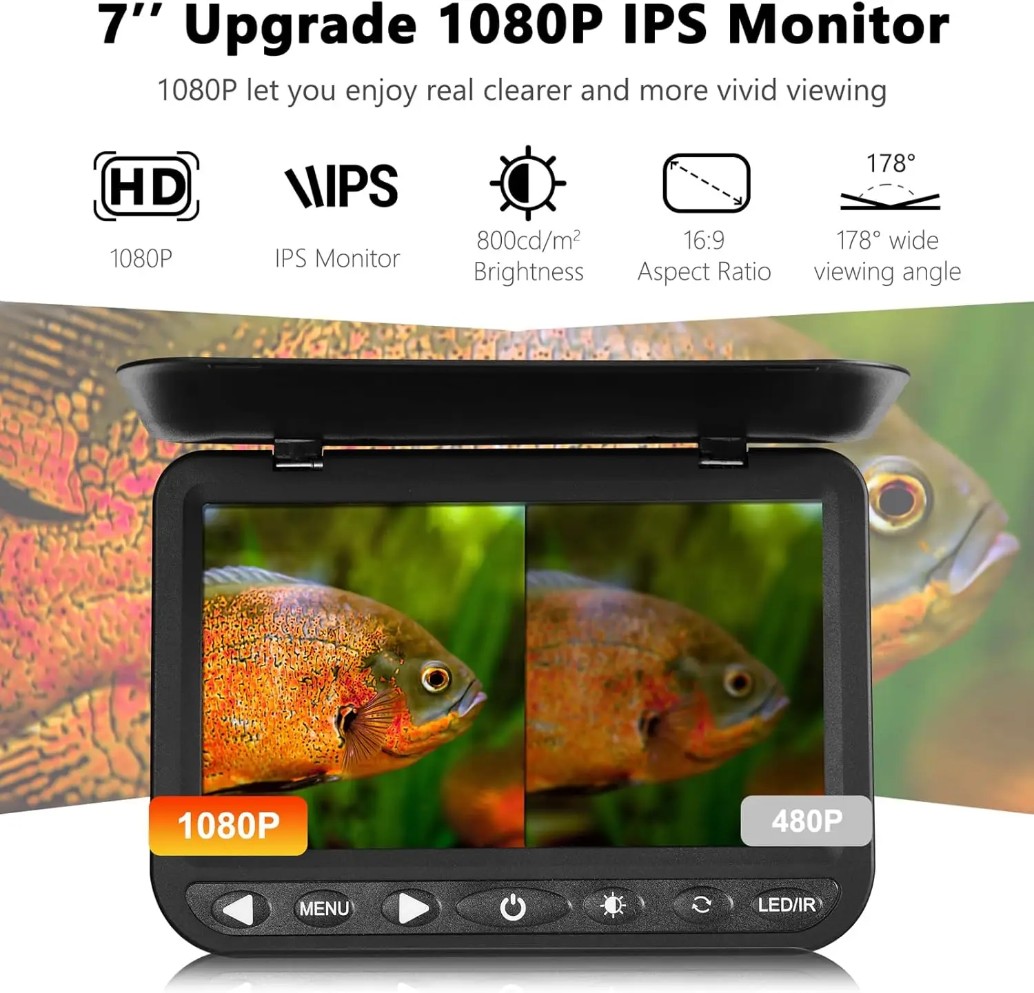 7'' Underwater Fishing Camera w/DVR- [Upgrade 1080P] Ice Fishing Camera Underwater w/ Li-Battery, USB-C